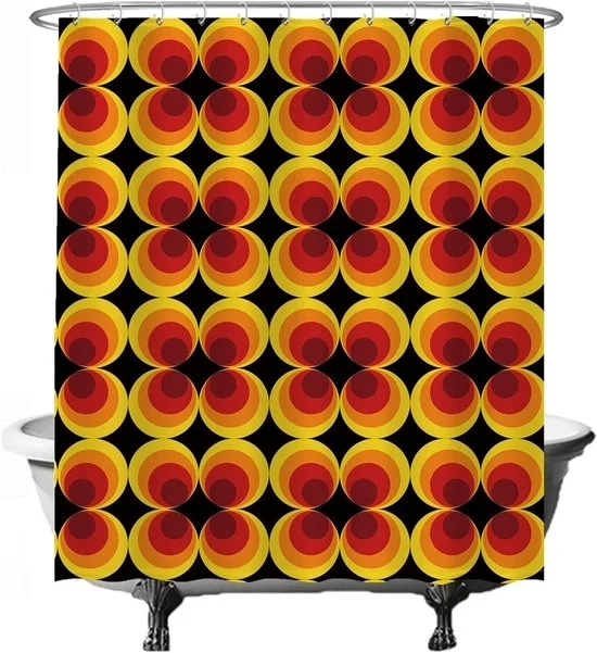 Douchegordijn a Retro Vintage con Fiori - 180 x 200 cm - Lavabile - Antischiuma - Arancione Giallo Marrone