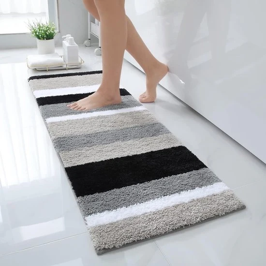 Tappeto antiscivolo per bagno - morbido e assorbente - 40 x 120 cm - nero/grigio - microfibra
