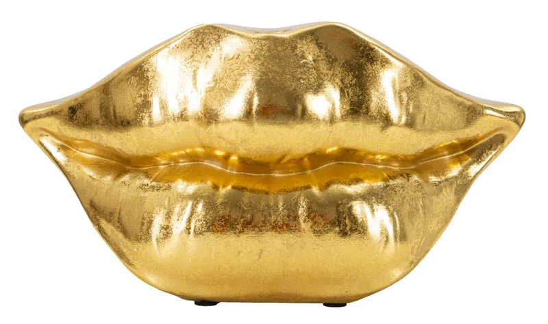 Vaso Mouth Lip 23x8x12 cm in Resina Oro