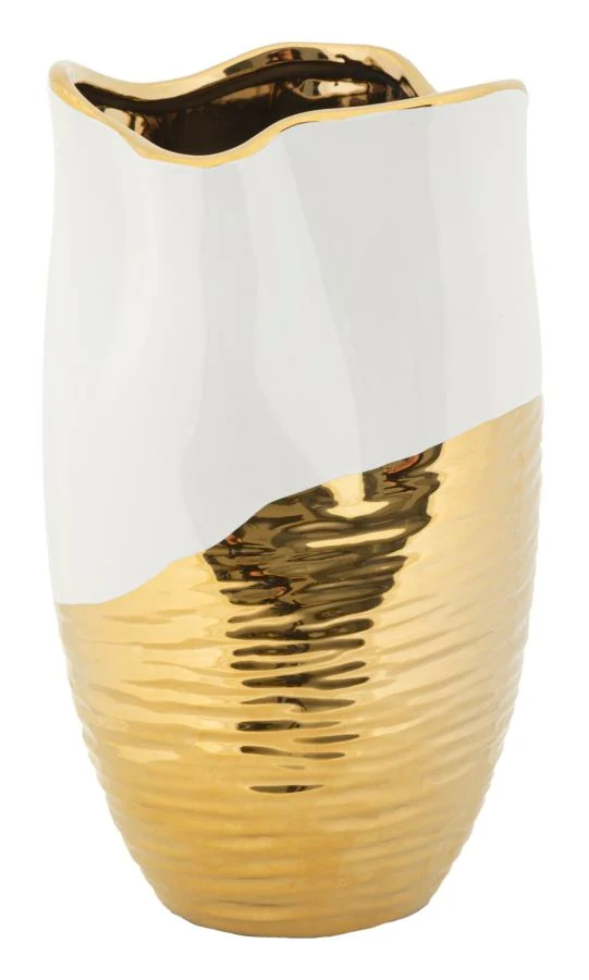 Vaso Ceramica Lux Ø20x35 cm in Ceramica Bianco e Oro