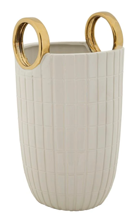 Vaso Ceramica Shopping Ø18x25 cm in Ceramica Bianco e Oro