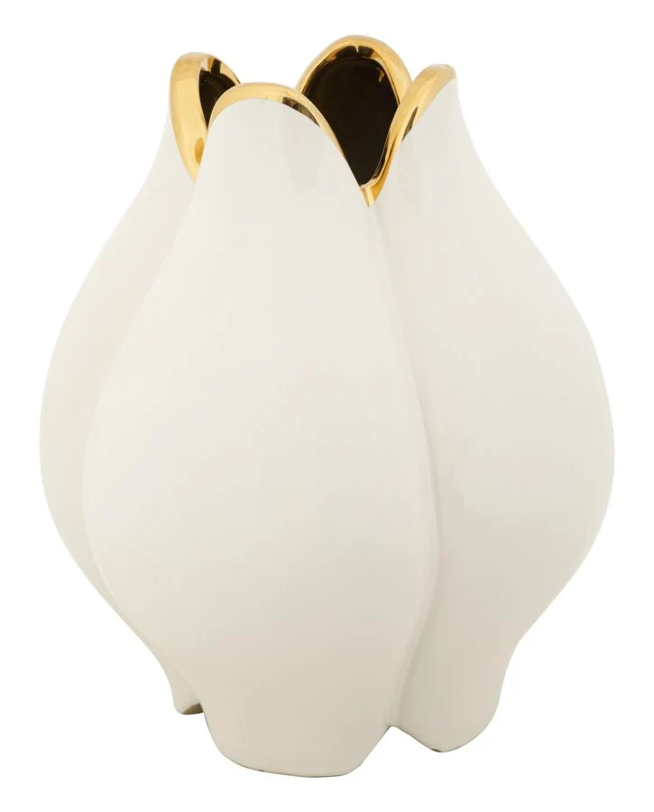 Vaso Ceramica Potter Ø23x27,5 cm in Ceramica Bianco e Oro