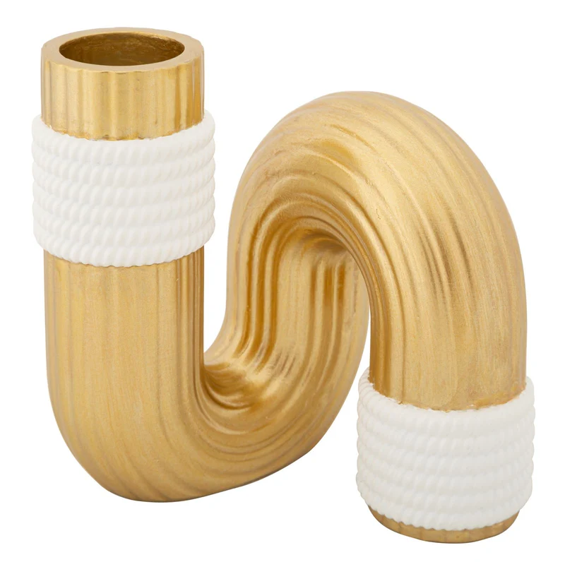 Vaso Bann 10,5x10,5x12,7 cm in Poliestere Oro e Bianco