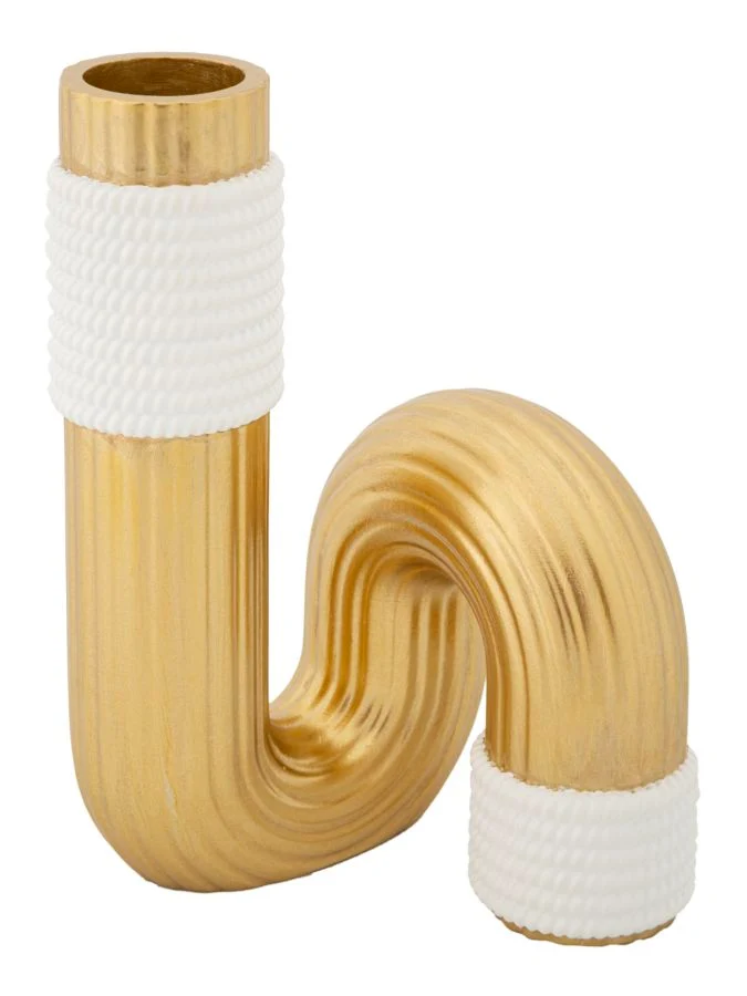 Vaso Bann 10,7x10,7x18,3 cm in Poliestere Oro e Bianco