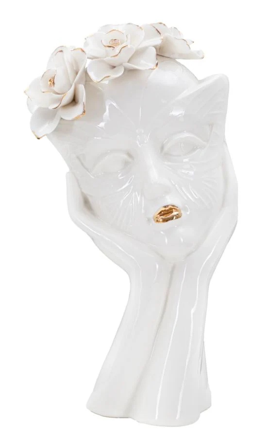Vaso Woman Mask 16,5x14x27,3 cm in Porcellana Bianco e Oro