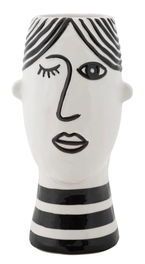Vaso Face 13,2x11,8x26,3 cm in Porcellana Bianco e Nero
