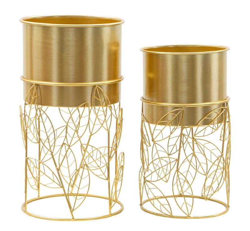 Porta Vasi Livi Coppia Ø23x43 cm - Ø20x36 cm in Ferro Oro