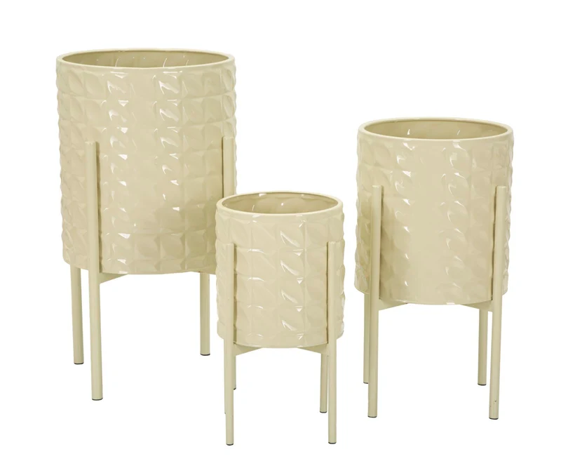 Porta Vasi Betsy Tris Ø36x56,5 cm - Ø30x48,5 cm - Ø24x37,5 cm in Ferro Crema