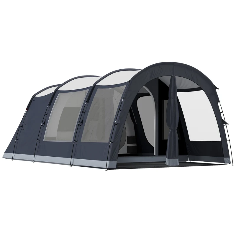 Tenda Campeggio a Tunnel per 2-4 Persone 540x320x210 cm con 2 Stanze Impermeabile 3000mm Blu Navy