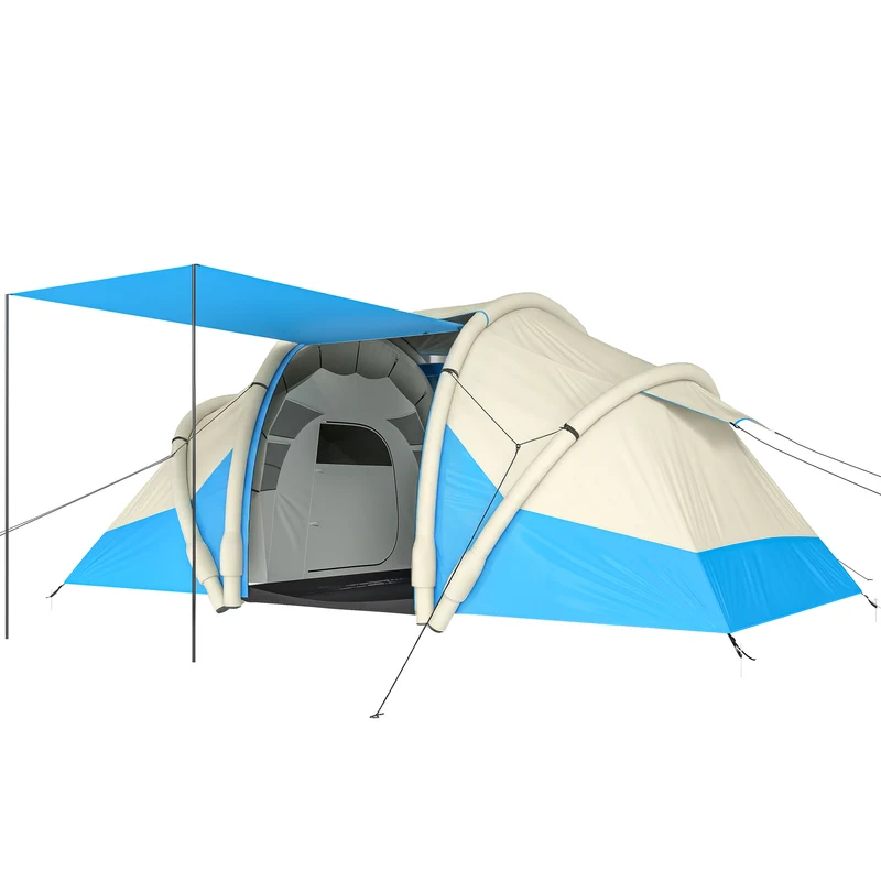 Tenda Gonfiabile 485x245x188 cm Facile da Montare 4 Persone 2 Camere da Letto in TPU e Tessuto Oxford 210D Blu