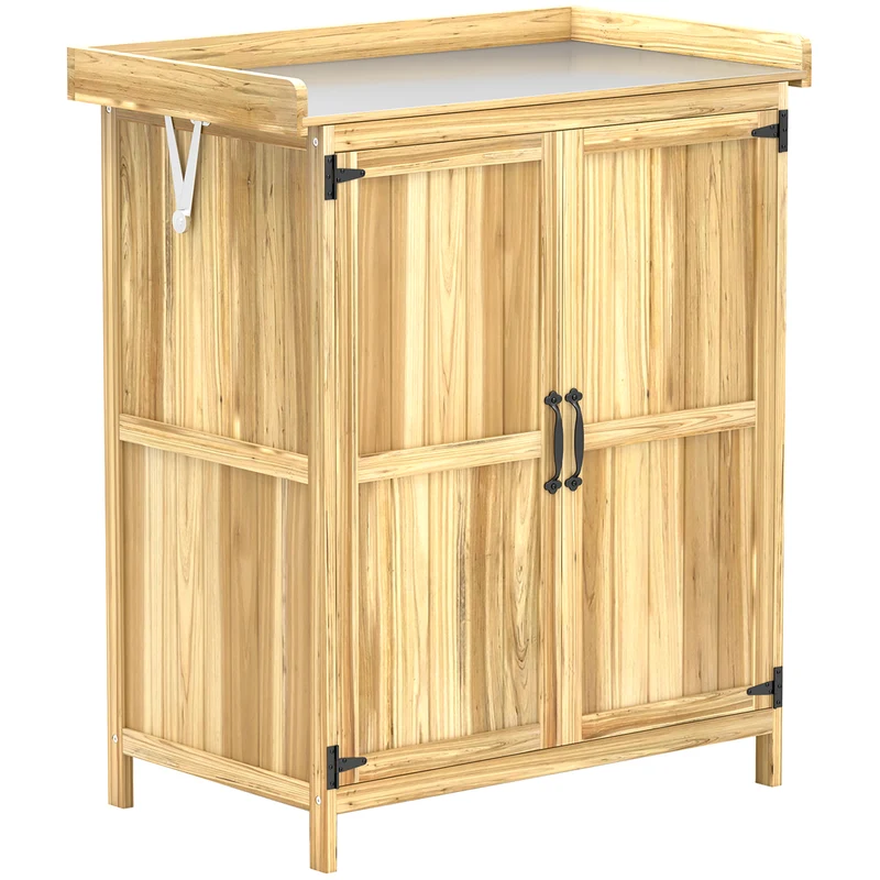 Armadietto da Esterno 74x43x88 cm Capanno Porta Attrezzi con Mensola con 2 Ante in Legno Color Legno