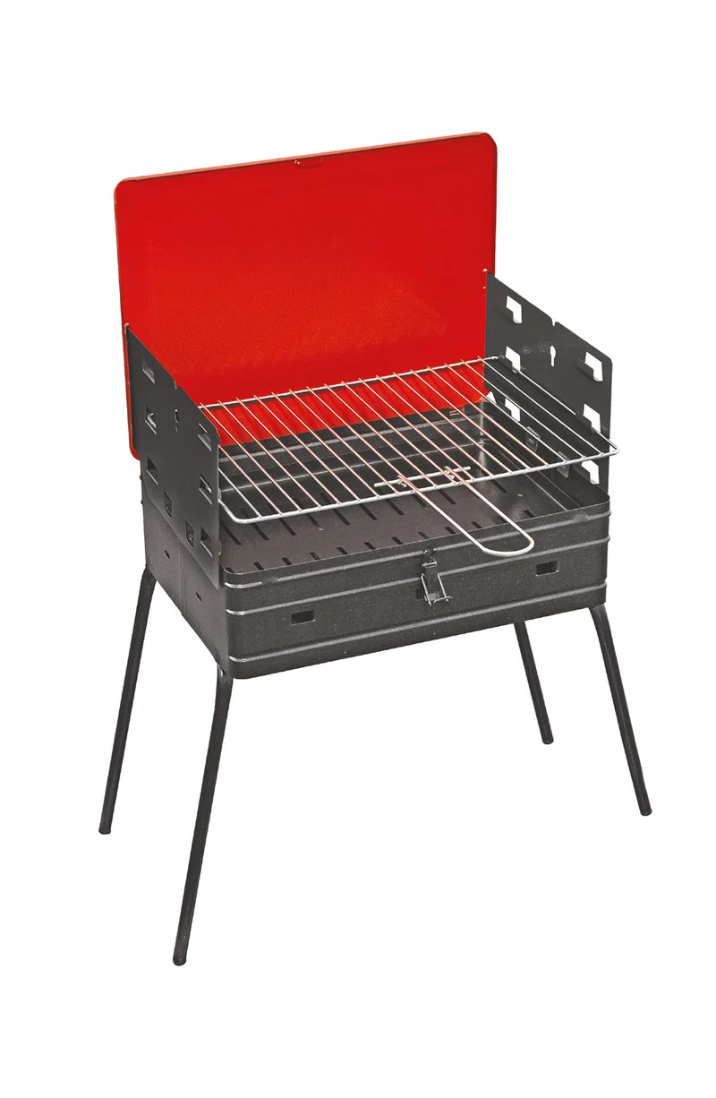 Barbecue a Carbone a Valigetta Portatile 40x30x72 cm Braciere Estraibile in Acciaio Nero e Rosso