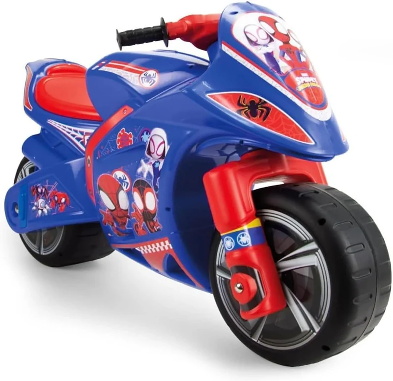 Moto Cavalcabile per Bambini 4-7 anni a Spinta Marvel Spidey 99x39x61 cm fino a 50 kg con Maniglia di Trasporto Blu