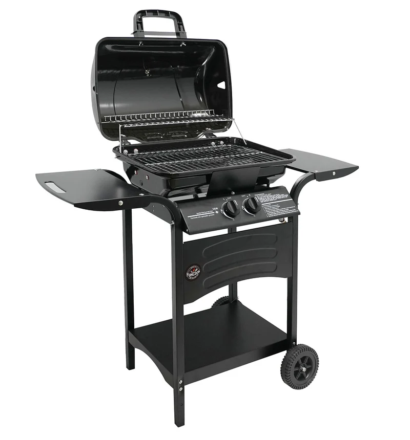 Barbecue a Gas Gustavo 109,5x56x101,5 cm a 2 Fuochi con Griglia in Acciaio Inox e Coperchio Nero
