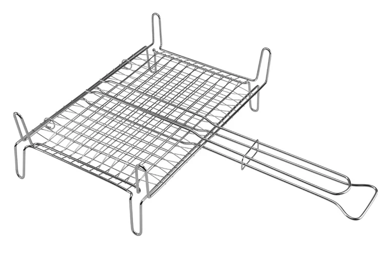 Griglia Doppia per Barbecue 27x37 cm con Piedini in Filo di Ferro Cromato Made in Italy