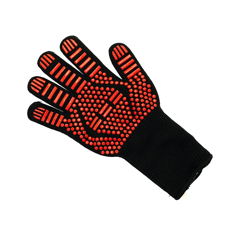 Guanto per BBQ Anbidestro Resistente fino a 250° con Inserti in Silicone Nero e Rosso