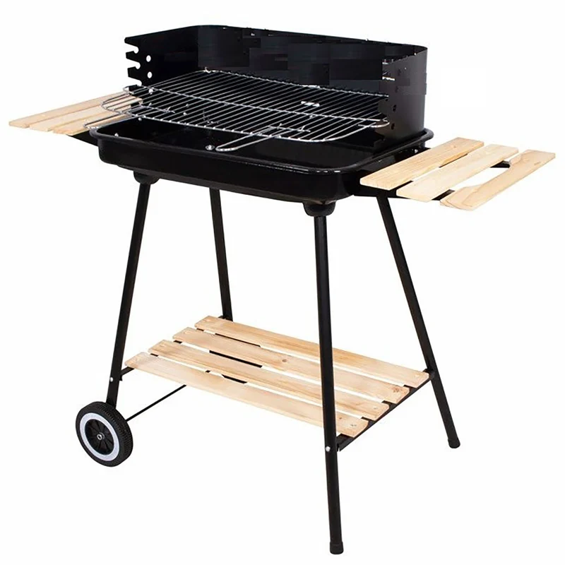Barbecue a Carbone Esteban 104x46x88,5 cm con Griglia in Acciaio Inox e Paravento Nero