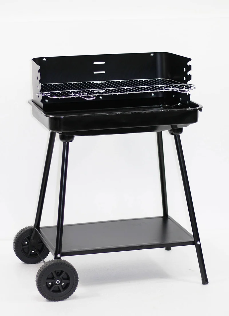 Barbecue a Carbone Baltasar 58x38x82 cm con Griglia in Acciaio Inox e Paravento Nero