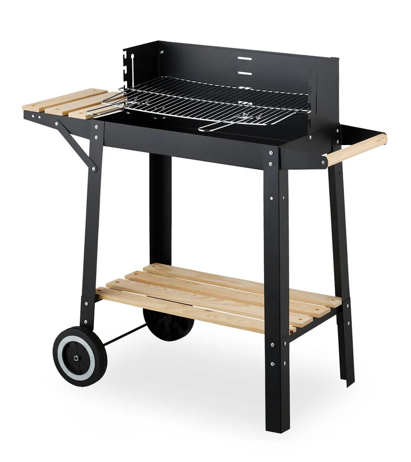 Barbecue a Carbone Sebastian 87x42x82 cm con Griglia in Acciaio Inox e Coperchio Nero