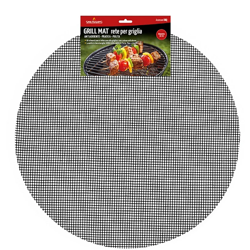Reticolo Antiaderente Rotondo per Barbecue a Carbone Grill Mat Ø50 cm in Fibra di Vetro e PTFE