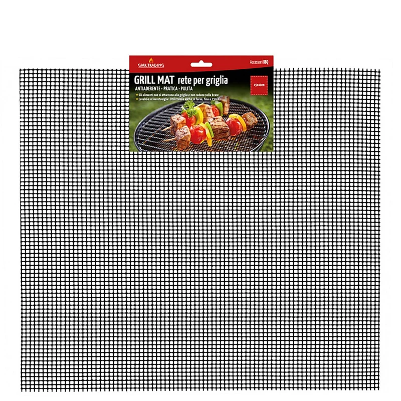 Reticolo Antiaderente Rettangolare per Barbecue a Carbone Grill Mat 45x40 cm in Fibra di Vetro e PTFE
