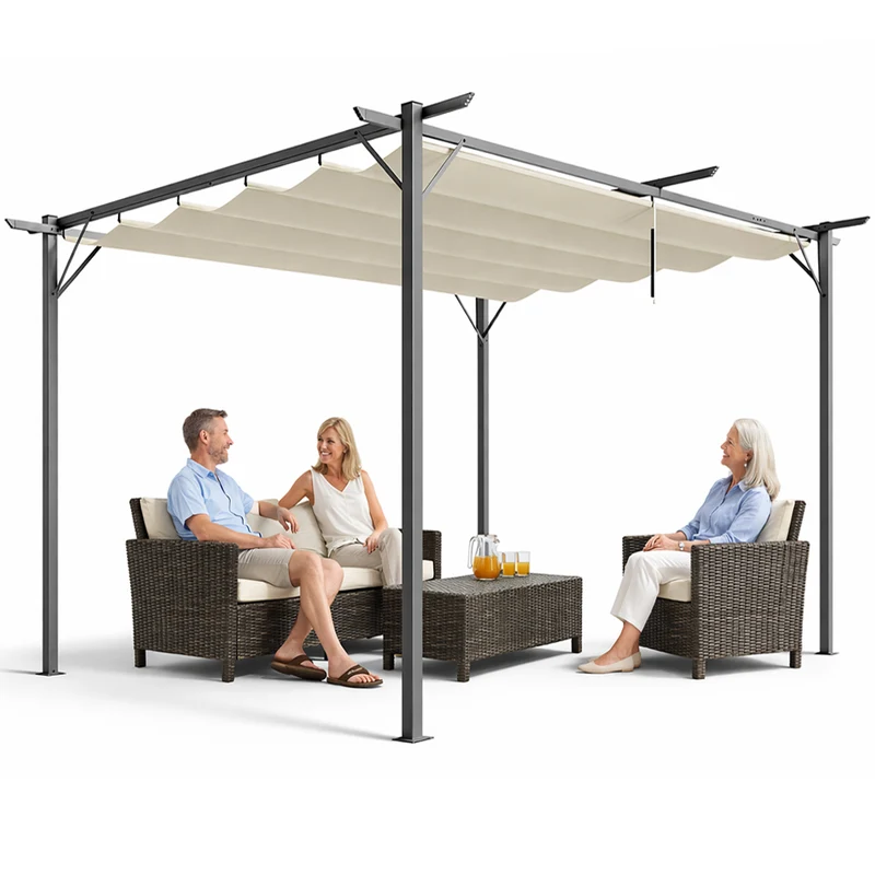 Pergola Gazebo Retrattile da Giardino 300x400x230 cm Anti UV e Impermeabile Beige