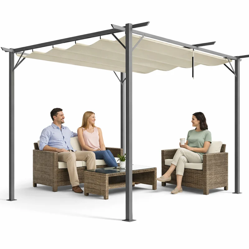 Pergola Gazebo Retrattile da Giardino 295x295x230 cm Anti UV e Impermeabile Beige