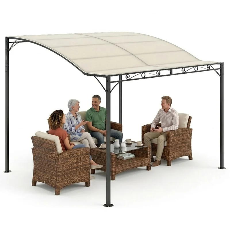 Pergola da Giardino con Tetto Spiovente 300x 250x200-250 cm In Acciaio e PVC Nero