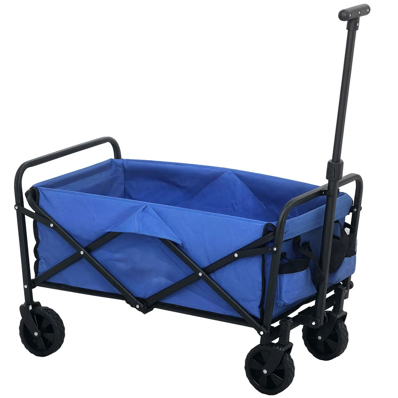 Carrello da Giardino 62L Pieghevole 76x48x86 cm con Maniglia Regolabile in Metallo e Tessuto Oxford Blu