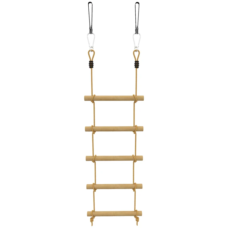 Scaletta per Bambini 3-8 Anni a 5 Pioli con Fibbie e Cinghie in Legno e PE Color Legno