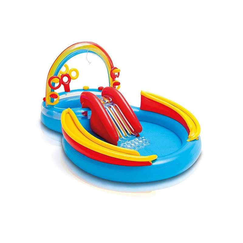 Piscina Gonfiabile per Bambini Arcobaleno 297x193x135 cm Playground con Scivolo e Piscina Multicolore