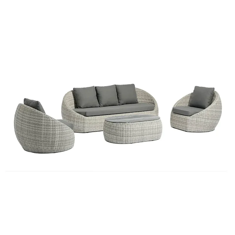 Set 4 Pezzi Salotto da Giardino 5 Posti Santorini Plus con Divano 2 Poltrone e Tavolino in Polyrattan Grigio