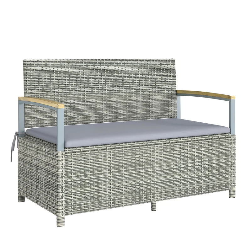 Panca Giardino 170L, 2 Posti Rattan con Cuscino, Grigio Chiaro