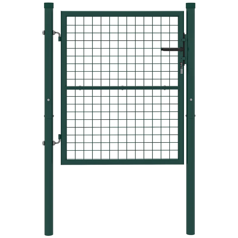 Cancello da Giardino in Acciaio 97x150 cm con Serratura 3 Chiavi Maniglia e 2 Pali in Acciaio Verde