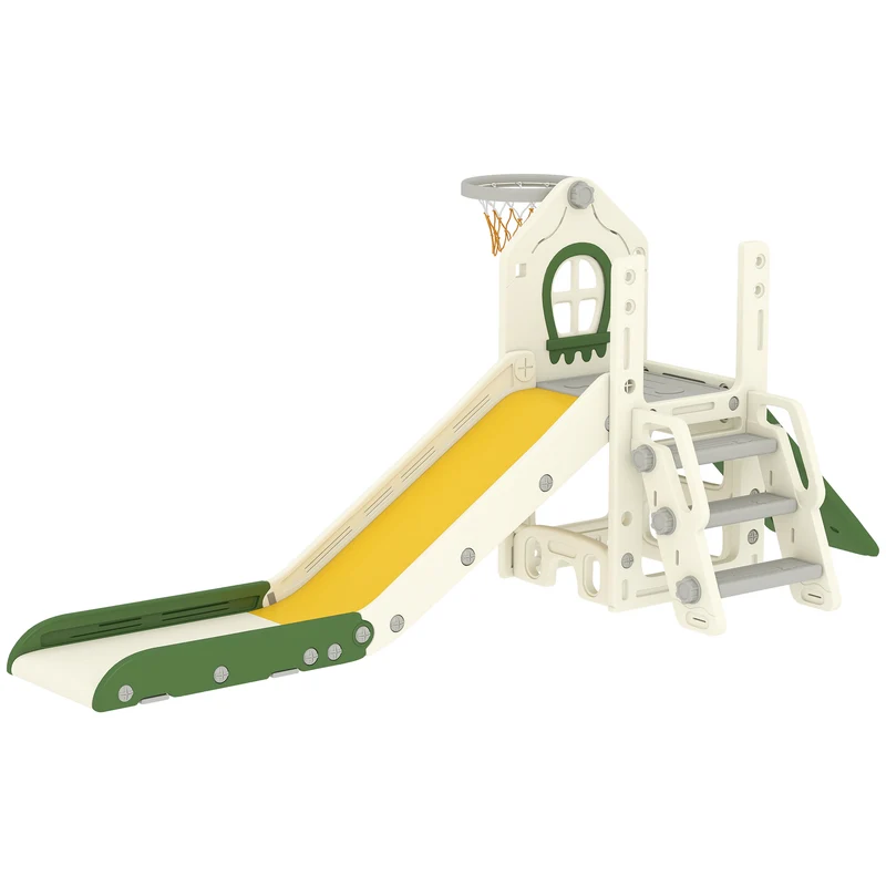 Scivolo per Bambini 1-3 Anni 191x100x84 cm con Arrampicata e Canestro in HDPE Crema