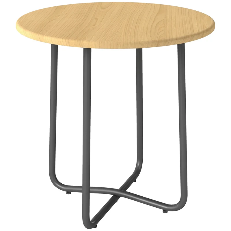 Tavolino da Giardino Rotondo Ø48x51 cm in Metallo Effetto Legno Naturale