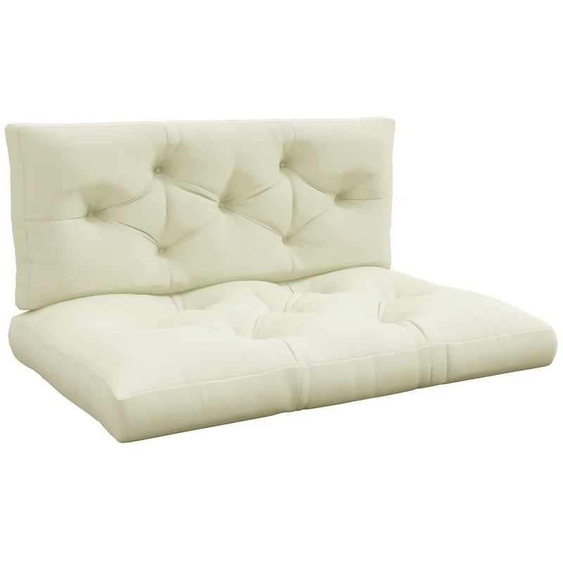 Set 2 Pezzi Cuscini da Giardino per Divani e Pallet 120 cm in Poliestere con Imbottitura Spessa Crema