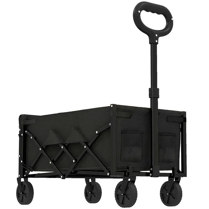 Carrello da Giardino 71x45x86 cm Pieghevole da 60L con Ruote e Lato Apribile in Tessuto Oxford Nero