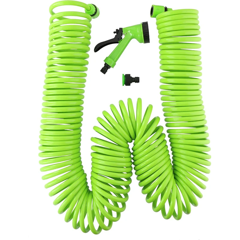 Tubo Estensibile da Giardino Pompa a Spirale 30 m con Pistola Irrigazione Verde