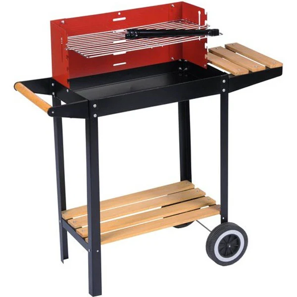 Barbecue a Carbone 83x28x83 cm con Griglia Rettangolare Altezza Regolabile in Acciaio e Legno Nero e Rosso