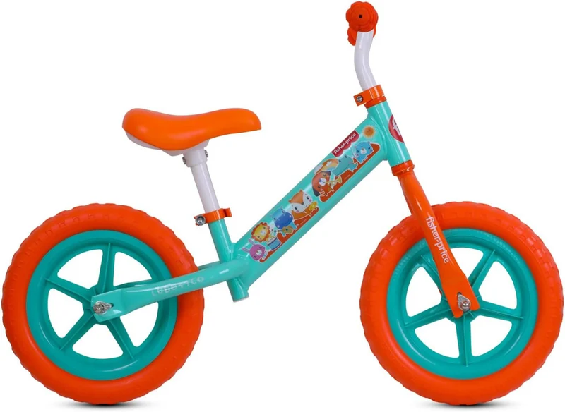 Bicicletta Senza Pedali Balance Bike per Bambini 10 Pollici 80x40x60 cm Sellino e Manubrio Regolabili Fisher Price Verde e Arancione