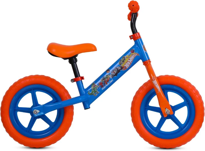 Bicicletta Senza Pedali Balance Bike per Bambini 10 Pollici 80x40x60 cm Sellino e Manubrio Regolabili Hot Wheels Blu e Arancione