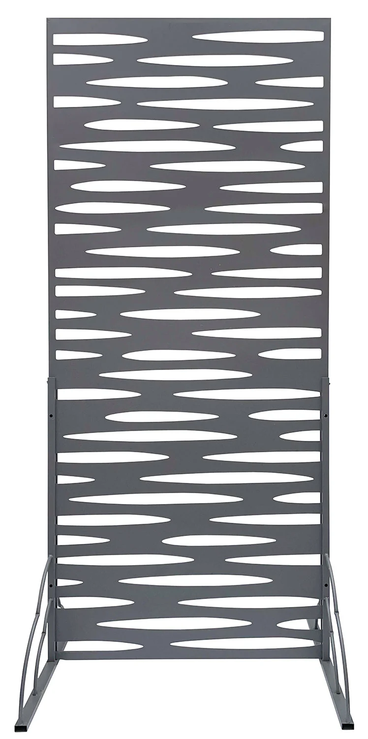 Set 2 Pezzi Pannello Decorativo Frangivista Verdemax Ornamentale o Divisorio 80x180 cm con Basi di Appoggio in Metallo Grigio
