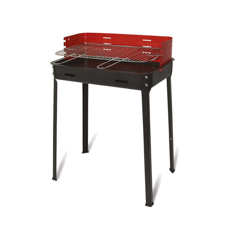 Barbecue a Carbone Flavia 50x35x80 cm Griglia Regolabile a 3 Altezze Senza Ruote in Acciaio Nero e Rosso