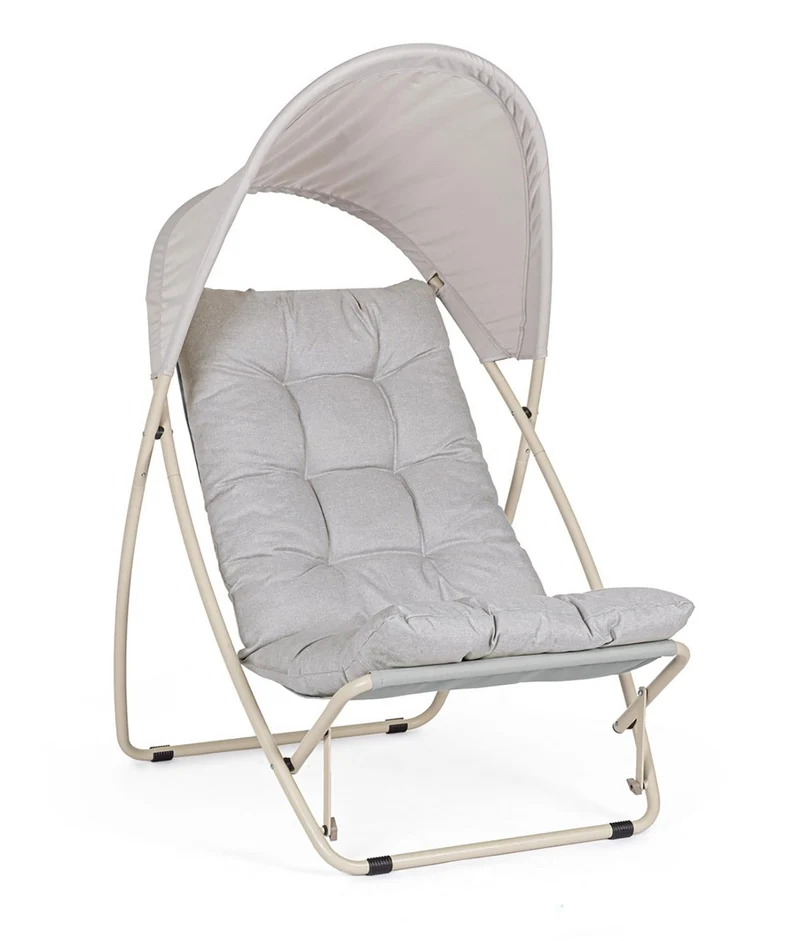 Poltrona da Giardino con Cuscini e Tettuccio 113x86x142h cm in Acciaio e Textilene Taito Grigio Chiaro