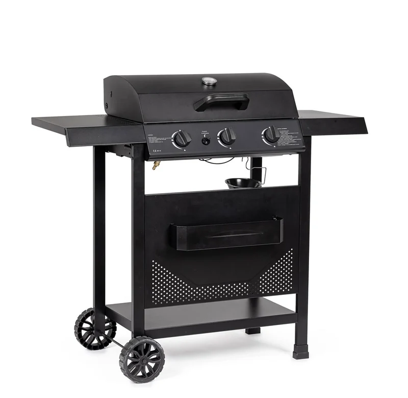 Barbecue a Gas 3 Bruciatori 109,5x51x98,7h cm Accensione Piezoelettrica in Acciaio Louis Nero