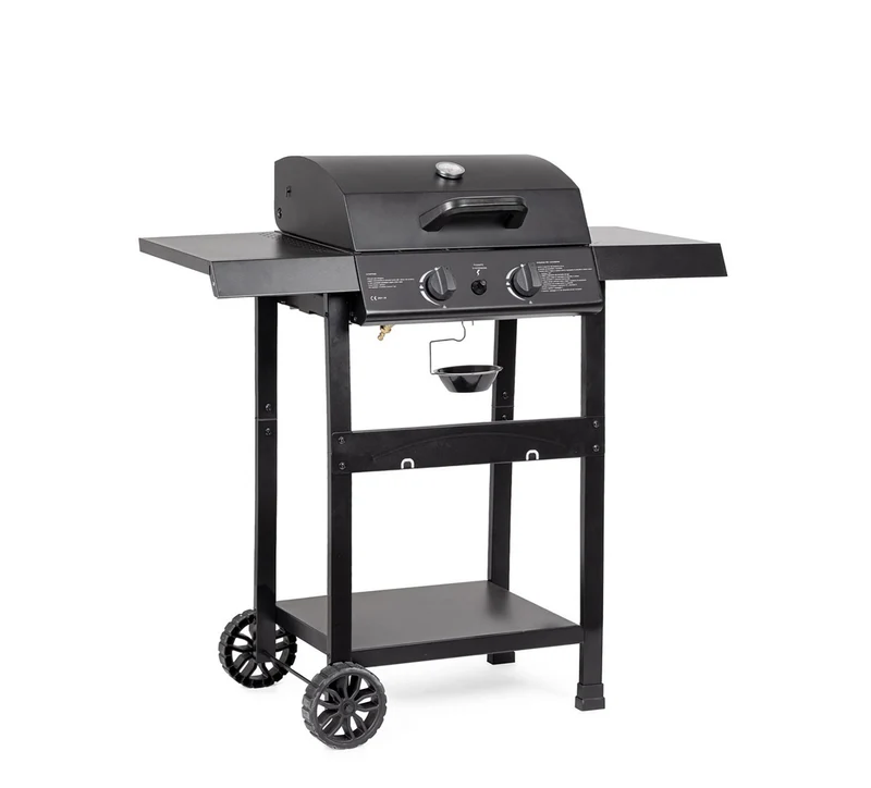 Barbecue a Gas 2 Bruciatori 97,5x49x99h cm Accensione Piezoelettrica in Acciaio Louis Nero