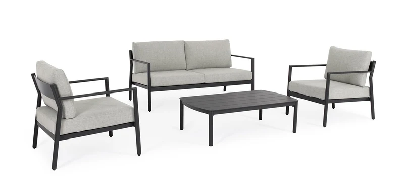 Set 4 Pezzi Salotto da Giardino con Divano 2 Poltrone e Tavolino in Alluminio e Spun Poly Sirius Antracite