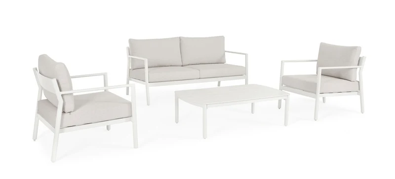 Set 4 Pezzi Salotto da Giardino con Divano 2 Poltrone e Tavolino in Alluminio e Spun Poly Sirius Vapor