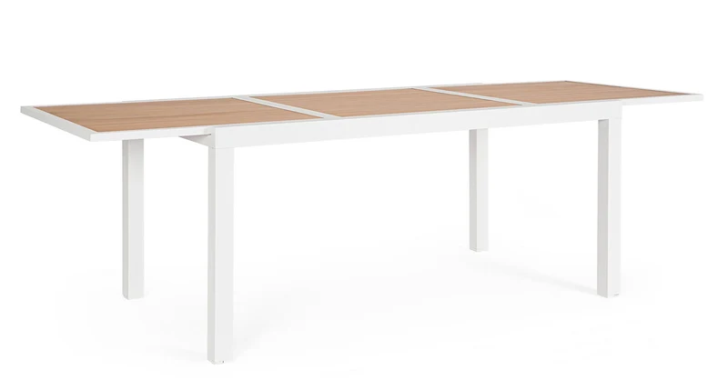 Tavolo Allungabile da Esterno 160-240x90x75h cm in Alluminio e Polywood Hilija Naturale e Bianco